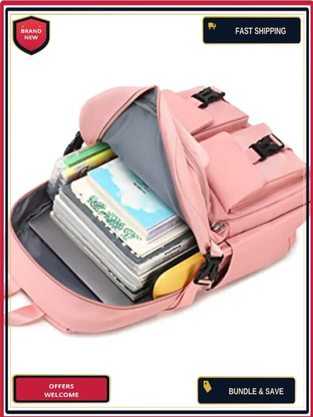 Waterproof Laptop Backpack Set with Lunch Bag & Pencil Case for Women